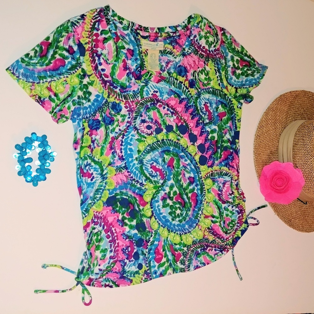 Caribbean Joe- Colorful paisley & floral v-neck